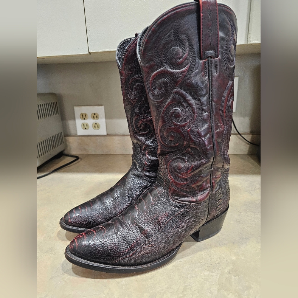 Mens 8.5 D Dan Post Brown Oxblood OSTRICH LEG Western Cowboy Boots Excellent!